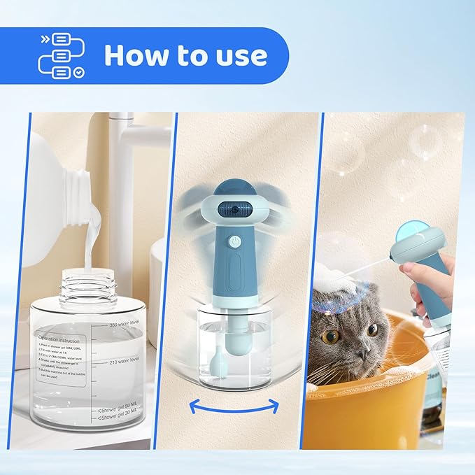 Dog Shampoo Dispenser, UFO Dog Shampoo Sprayer, Electric Foaming Shampoo Dispenser for Dog and Cat Washing, for Bathtub, Kitchen Sink, Bathroom Cleaning, Blue-PawvioPets
