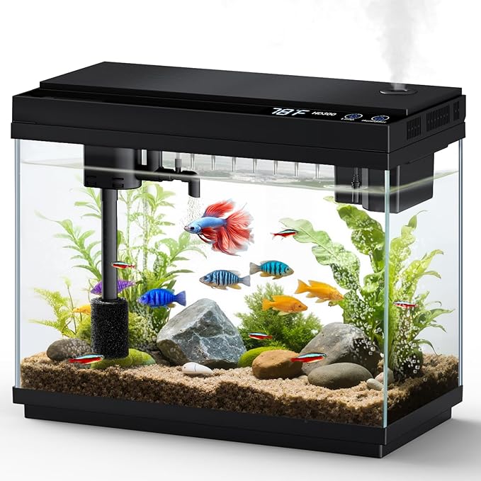 Fishkeeper 2.3G Smart Aquarium - Ultra Clear Glass Fish Tank w/Auto Timer 8-Color RGB Lights, 4-in-1 Self-Cleaning Silent Water Pump, Aromatherapy, Temperature Display, Perfect for Desktop Decor-PawvioPets