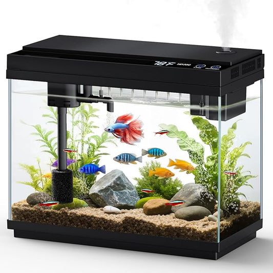 Fishkeeper 2.3G Smart Aquarium - Ultra Clear Glass Fish Tank w/Auto Timer 8-Color RGB Lights, 4-in-1 Self-Cleaning Silent Water Pump, Aromatherapy, Temperature Display, Perfect for Desktop Decor-PawvioPets