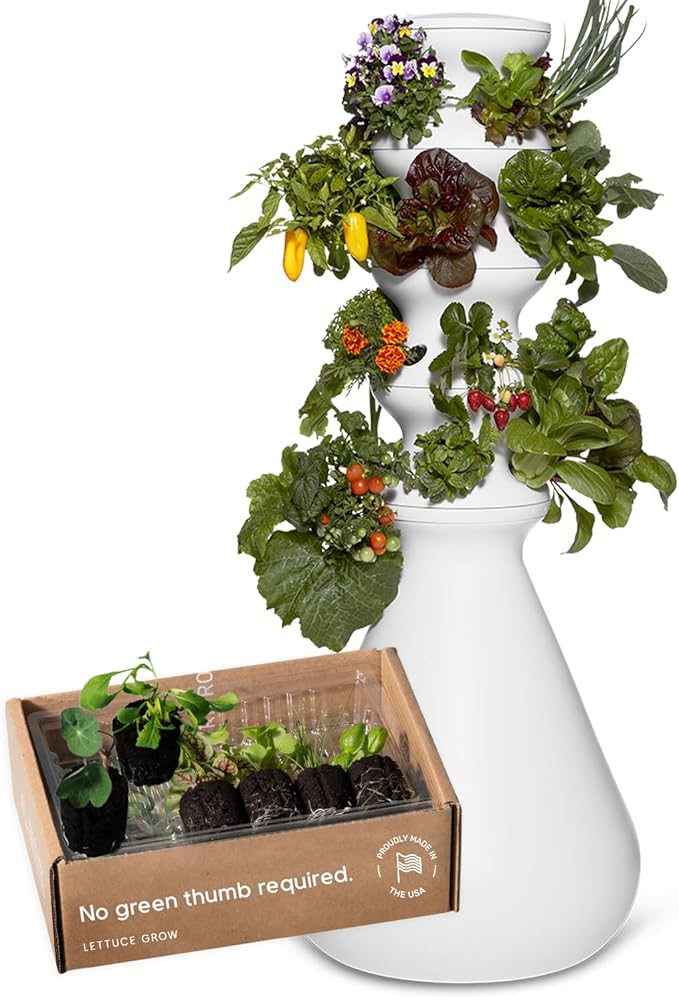 Farmstand Starter Kit + 24 Seedling Credit | Medium Hydroponic Growing System Kit | Self-Watering Outdoor Vertical Garden Planter Tower | 4ft 10in | Made in USA-PawvioPets