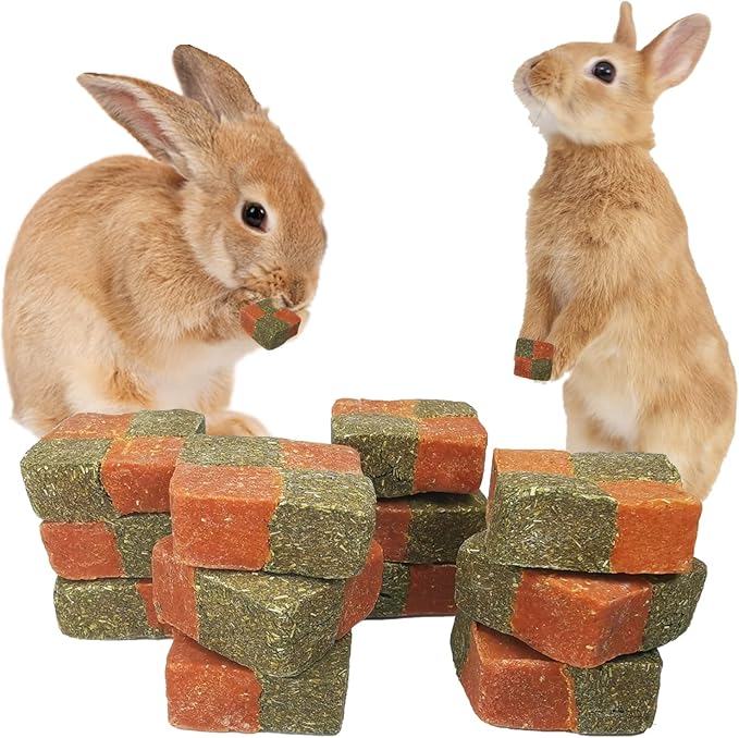 Fhiny 12 PCS Rabbit Carrots Chew Toys, Natural Timothy Hay Biscuit Cubes Rabbit Carrot Molar Treats Small Pet Snacks for Bunny Hamster Chinchilla Guinea Pig or Other Small Animals-PawvioPets
