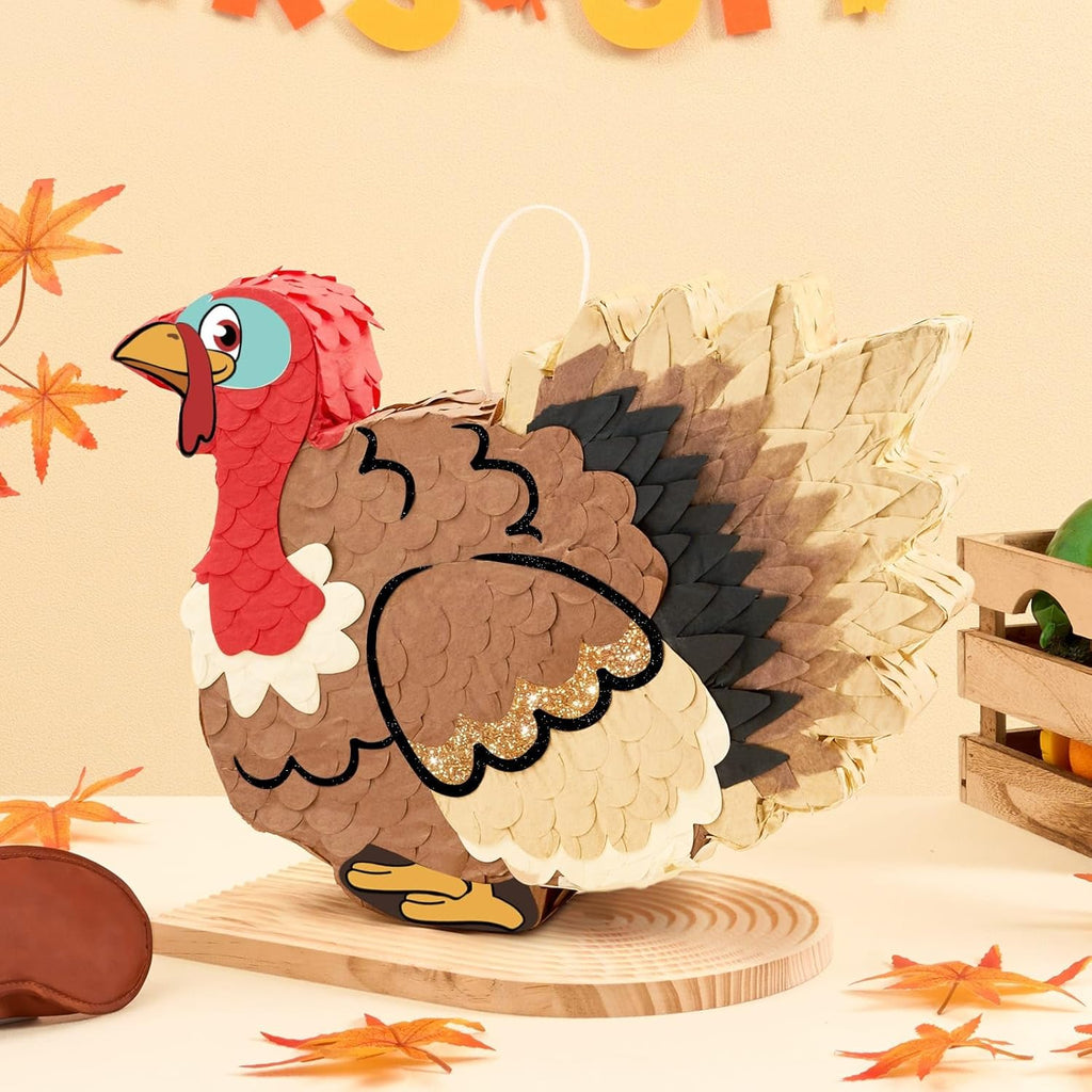 WERNNSAI Thanksgiving Turkey Pinata - Fall Autumn Decorations Wild Turkey Brown Pinata Thanksgiving Party Games for Family Fall Festival Decor Party Favors with Blindfold