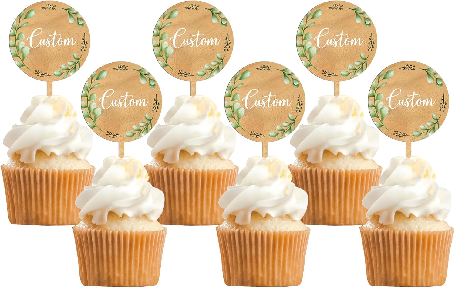 Custom Cupcake Toppers Cake Decorations in Wood for Wedding Engagement Baby Shower Birthday Party etc. (Design B / 12 PCS)
