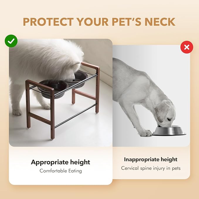 8.7inch Ceramic Adjustable Raised Double Bowls Set with Stand, 3 Heights Elevated, 2 Placement Options,Food and Water Dishes for Large Dog(Double Bowls+Stand, Reactived Glaze -Grey)-PawvioPets