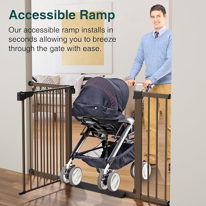 Cumbor 29.7-54.2" Wide Baby Gate for Stairs, Mom's Choice Awards Winner-Self Closing Dog Gate Indoor for Doorways, No Drilling Pressure Mounted Pet Gates for Kids, Easy Walk Through Safety Gate, Brown-PawvioPets