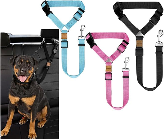 3 Pack Dog Seat Belt for Car, Car Headrest Restraint Adjustable Nylon Fabric, Dog Restraints Vehicle Seatbelts Harness-PawvioPets
