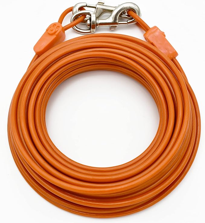 60FT Tie-Out Cables for Dogs - Strong, Safe, and Durable Dog Tie-Outs for Every Breed up to 250 Pounds - Weather and Wear Resistant Galvanized Aircraft Cable for Outside Use-PawvioPets