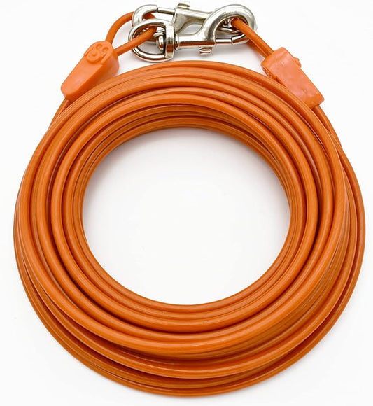 60FT Tie-Out Cables for Dogs - Strong, Safe, and Durable Dog Tie-Outs for Every Breed up to 250 Pounds - Weather and Wear Resistant Galvanized Aircraft Cable for Outside Use-PawvioPets