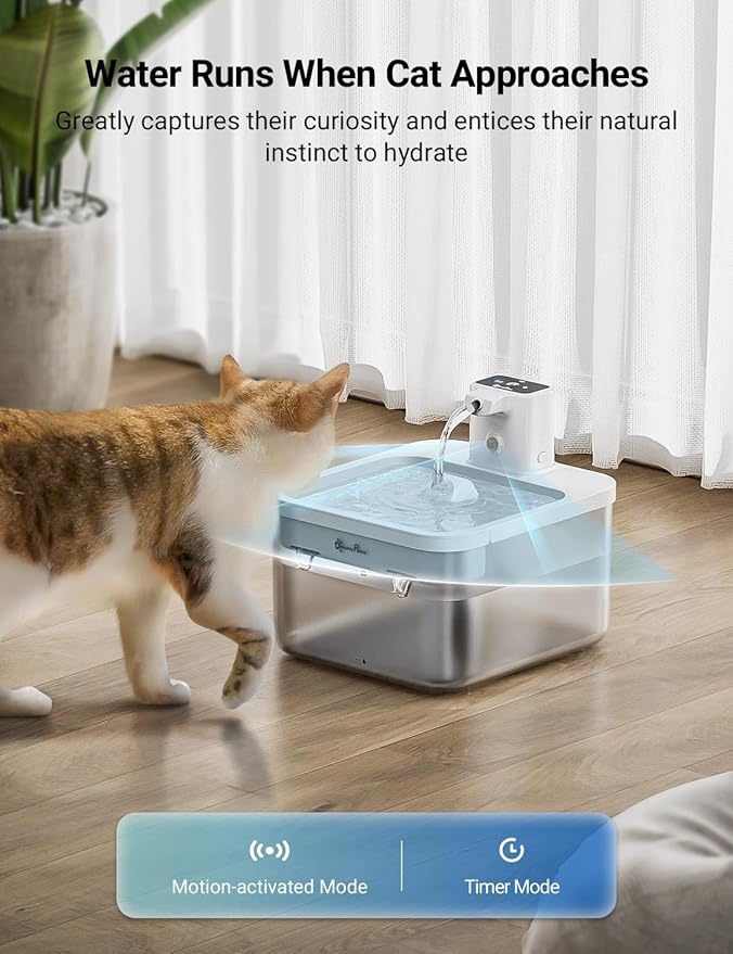 DownyPaws Battery Operated Cat Water Fountain, 84oz/2.5L Fursink Wireless Pet Water Fountain for Cats Inside, Automatic Dog Water Dispenser with Motion Sensor, Ultra Quiet Pump, BPA-Free, White-PawvioPets