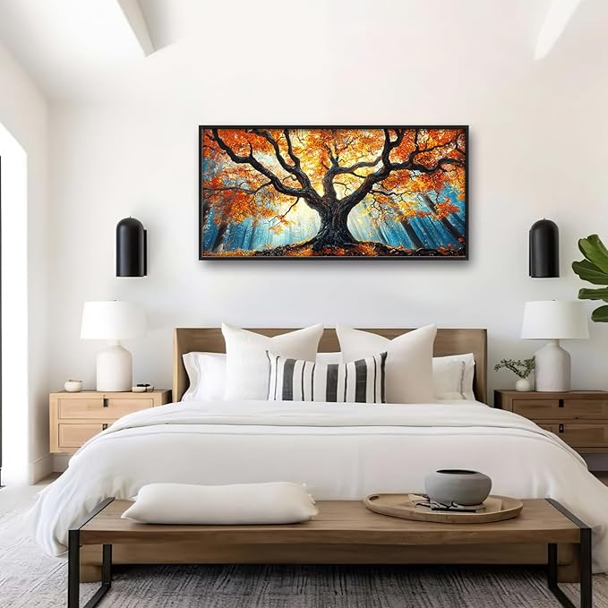 Extra Large Tree of Life Framed Wall Art for Living Room,Fall Autumn Forest Sunrise Landscape Pictures Wall Decor,Nature Canvas Print Painting Modern Artwork Bedroom Office Bathroom 60L" x 30W"-PawvioPets