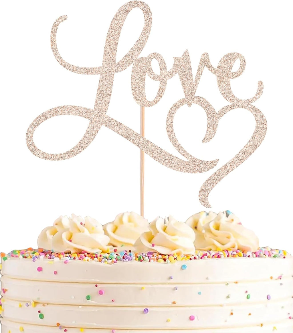 Love Cake Topper - Rose Gold Glitter Paper Wedding Cake Decoration Supplies, Perfect for Bridal Shower/Engagement/Anniversary/Birthday Party