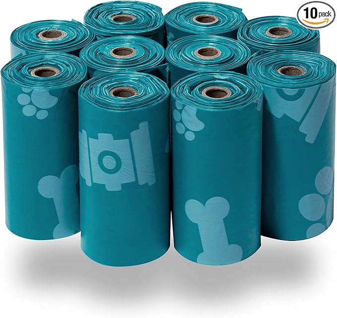 Best Pet Supplies Dog Poop Bags (150 Bags) for Waste Refuse Cleanup, Doggy Roll Replacements for Outdoor Puppy Walking and Travel, Leak Proof and Tear Resistant, Thick Plastic - Turquoise-PawvioPets