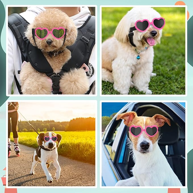 2 Pack Small Dog Sunglasses UV Protection Goggles Eye Wear Protection with Adjustable Strap Doggy Heart Shape Anti-Fog Sunglasses for Pet Dogs Sun Glasses Doggie Windproof Glasses, Pink-PawvioPets