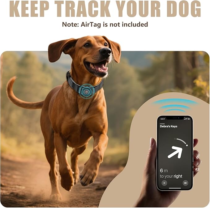 AirTag Dog Collar - Leather Dog Collar with Airtag Holder | IP68 Waterproof AirTag Holder with Metal Buckle, Comfortable GPS Dog Collars Tracker for Medium Large Dogs (Black, L)-PawvioPets