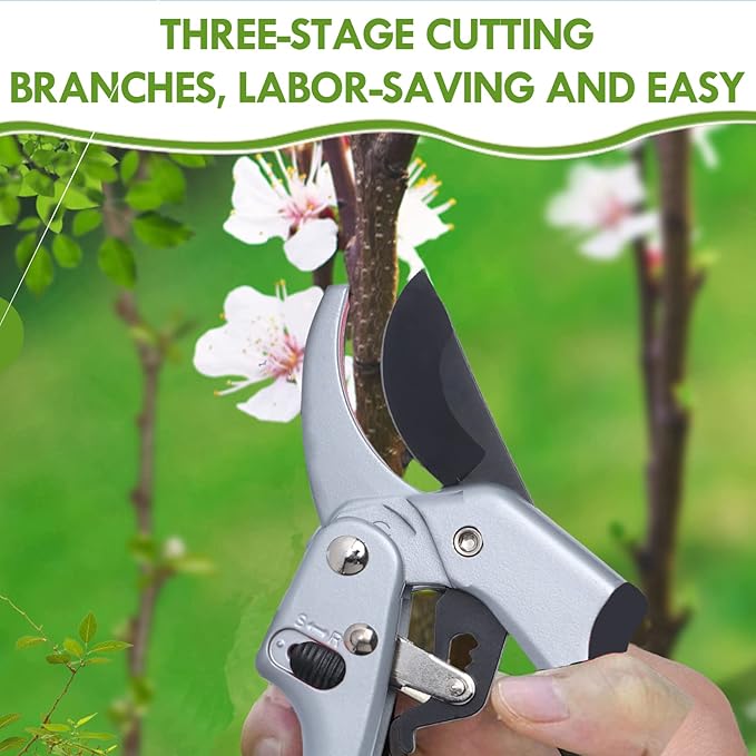 Garden clippers, premium Germany pruners, Work 3 times easier, professional ratchet pruning shears, cutting rose, flower, hedge, stem, tree, Sharp gardening scissors, Arthritis weak hand snips-PawvioPets
