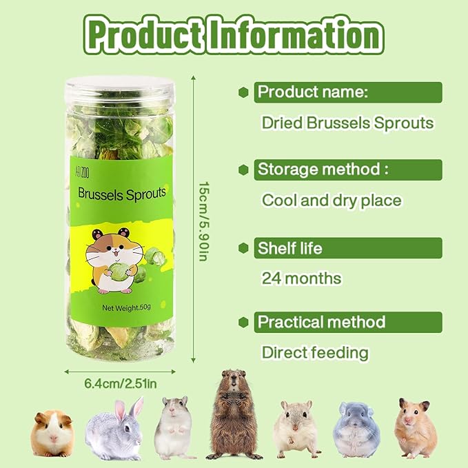 Abizoo Freeze Dried Brussels Sprouts Rabbit and Hamster Chew Treats Resealable Jar for Hamsters Bunny Guinea Pigs Groundhogs Natural Fiber Vitamin Snacks-PawvioPets