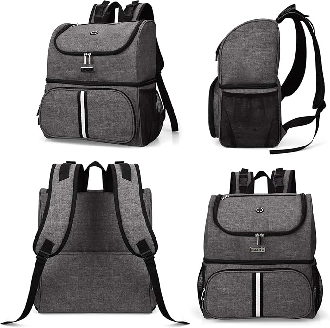 BAGLHER Pet Travel Bag, Double-Layer Pet Supplies Backpack (for All Pet Travel Supplies), Pet Travel Backpack with 2 Silicone Collapsible Bowls and 2 Food Baskets Grey-PawvioPets