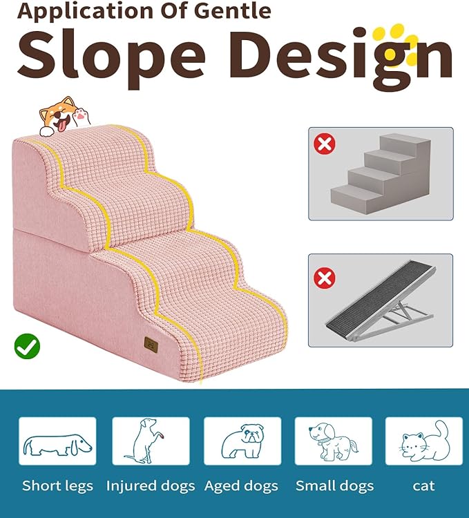 Dog Step for Bed, Dog Stair 4-Step 35D Pet Stair 19.7" H for High Bed or Sofa Non-Slip Balanced Pet Step Indoor, Pink-PawvioPets