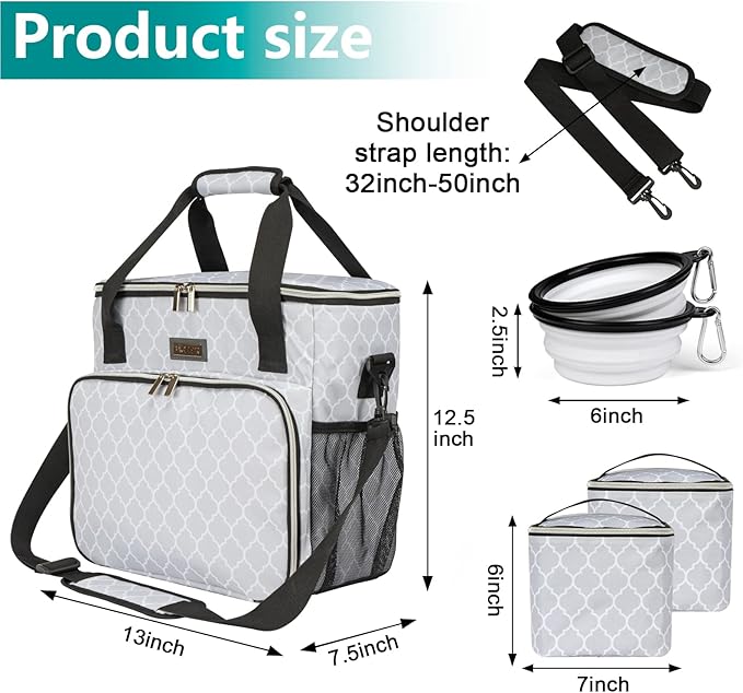 BAGLHER Dog Travel Bag, Pet Travel Bag (ALL Pet Travel Supplies), With 2 Pet Food Containers and 2 Collapsible Silicone Bowls; Essential Kits for Pet Travel DLwhite-PawvioPets