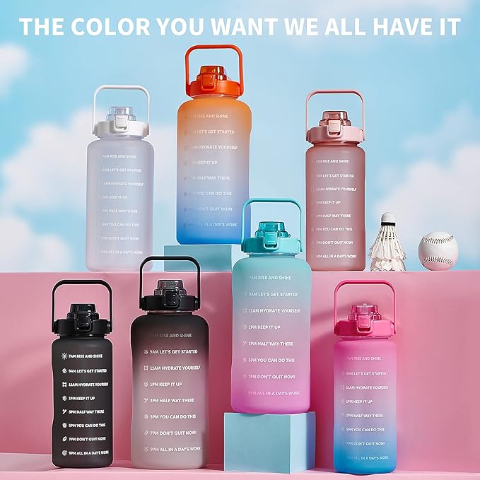 64oz,100oz,128oz Large Motivational Water Bottle with Time Marker, Leakproof & BPA Free Half Gallon Big Water Bottle with Straw Handle Tritan Frosted Water Jug for Gym,Fitness,Outdoor Sports-PawvioPets
