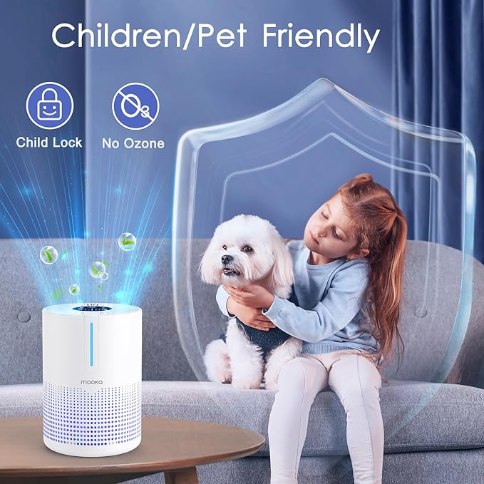 Air Purifiers for Bedroom Home 430 Sq.Ft, MOOKA H13 HEPA Filter Small Portable Air Purifier with USB Cable Fragrance Sponge for Smokers Pollen Pets Dust Odors, Desktop Air Cleaner for Car RV, M01-PawvioPets