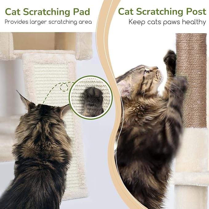 Globlazer Heavy Duty Cat Tree Tower, 70inch Sturdy Cat Tree for Indoor Cats Sturdy Large Cat Tower with Scratching Post and Scratching Board, Hammock, Cat Condo for Adult Cats Kittens, F70 Pro, Beige-PawvioPets