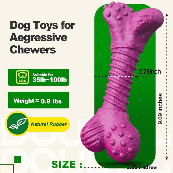 Dog Toys for Aggressive Chewers, Dog Toys for Medium Large Dogs, Natural Rubber Dog Chew Toys with Beef Flavor, Indestructible Chew Toys for Aggressive Chewers (Purple)-PawvioPets