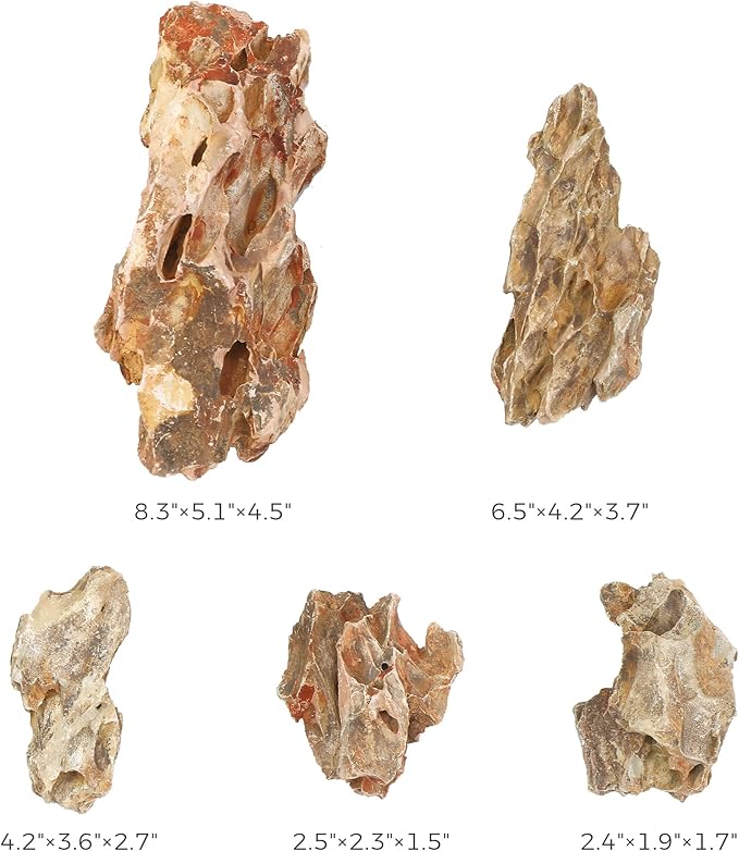 2-8 Inches Natural Dragon Stone 5 PCS Aquarium Rocks for Aquascaping, Aquarium Landscaping, Terrariums, Fish Tank Decoration, Vivariums, Paludarium, Reptile and Amphibian Enclosures-PawvioPets
