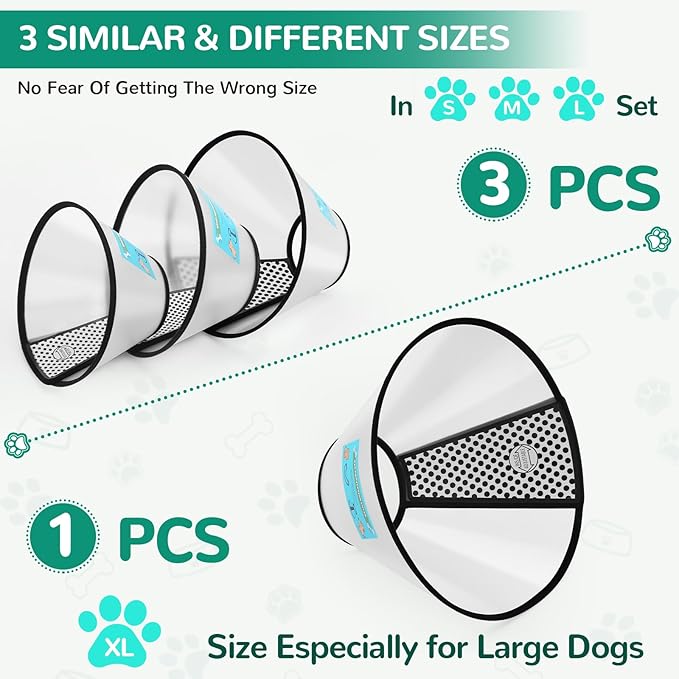 GLADOG Soft Dog Cone Collar, 3 PCS (XL is Only 1 PCS) Flexible Plastic Cone for Dogs After Surgery, Dog Recovery Collar, Adjustable E-Collar for Large/Medium/Small Dogs Cat, Comfy Elizabethan Collar-PawvioPets