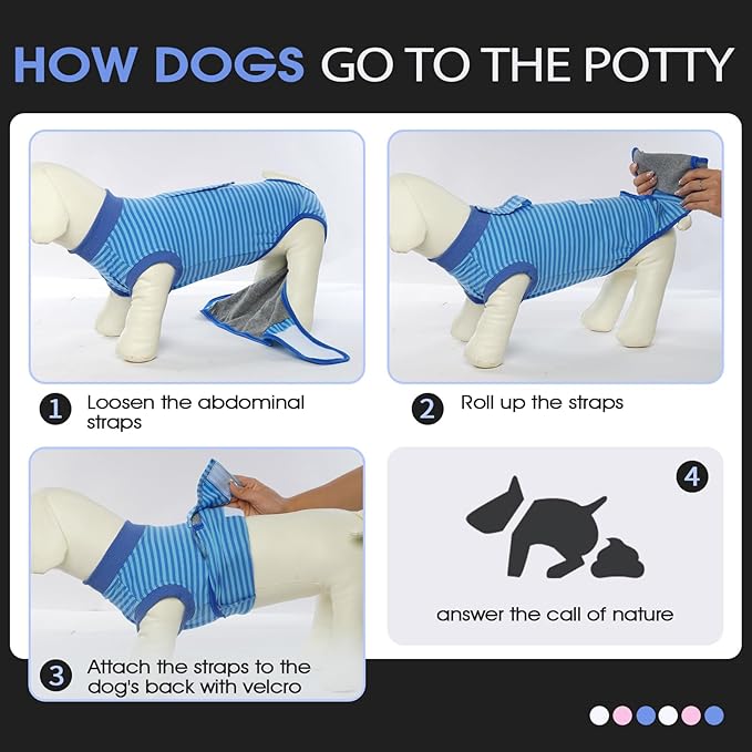 FUAMEY Recovery Suit for Dogs After Surgery,Soft Breathable Dog Bodysuit E-Collar & Cone Alternative Surgical Suit,Male Female Dog Neuter Spay Suits Anti Licking Wounds Onesie Navy Blue Strips S-PawvioPets