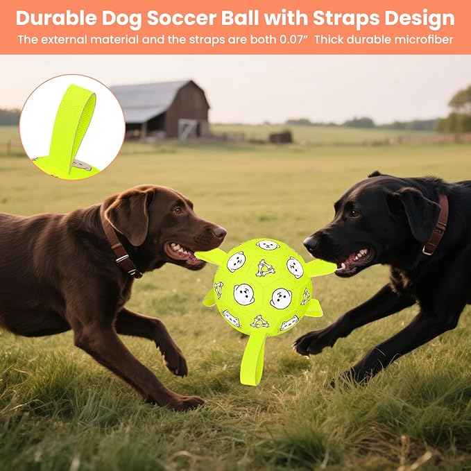 Dog Toys, Durable Dog Soccer Ball with Straps, Interactive Dog Toys, Water Fetch Ball for Tug of War, Puppy Toys for Indoor/Outdoor – Fun Dog Birthday Gift for Small & Medium Dogs, 6 Inch-PawvioPets