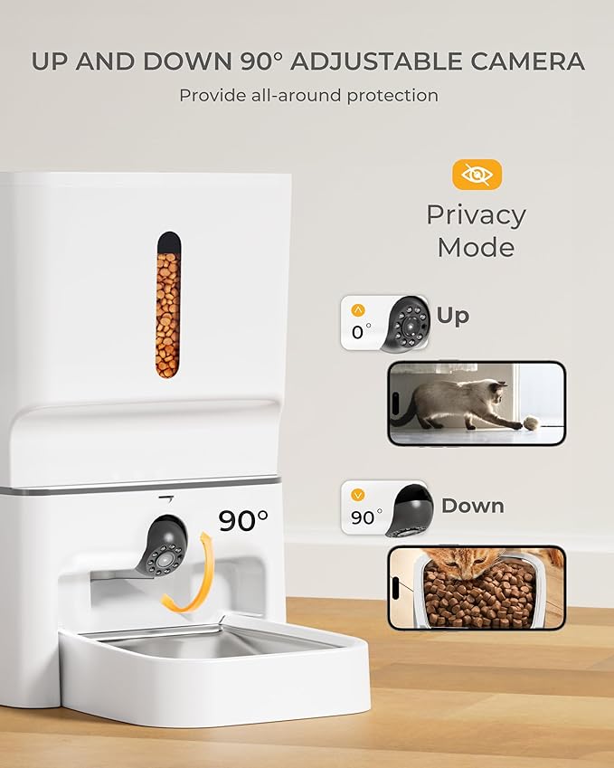 Automatic Cat Feeder with Camera, 7L Timed Dog Feeders, Adjustable Camera, 1080P HD Night Vision, Automatic Dog Feeder, 5G WiFi Cat Food Dispenser with 2-Way Audio, Low Food & Motion Alerts-PawvioPets