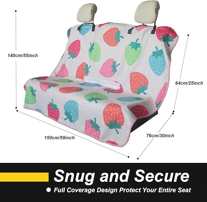 Back Seat Cover for Car Trucks Van SUV,Waterproof Rear Bench Towel Seat Covers for Dogs and Kids,Automotive Backseat Protector (Strawberry)-PawvioPets