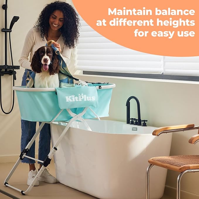 Elevated Portable Dog Bathtub, 5 Height Adjustable Dog Washing Station for Pet Shower and Grooming Foldable Bathing Tub with Storage & Anti-Slip Design for Small Large Dogs Cats-PawvioPets