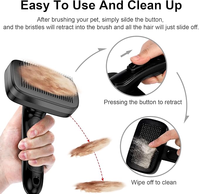 Dog Brush for Shedding & Grooming Small Medium Large Dogs & Cats - Remove Loose Fur, Knot, Undercoat. Suitable for Long Short Hair Lengths sensitive Animals, Black-PawvioPets