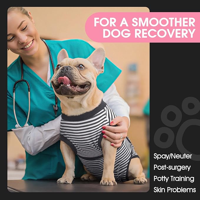 FUAMEY Dog Recovery Suit Male,Dogs Surgery Neuter Suits Puppy Spay Shirts for Female Protect Dog's Skin Anti Licking Abdominal Wounds Doggie Onesie Pet Bodysuit Alternative to Cone Gray Stripes XL-PawvioPets