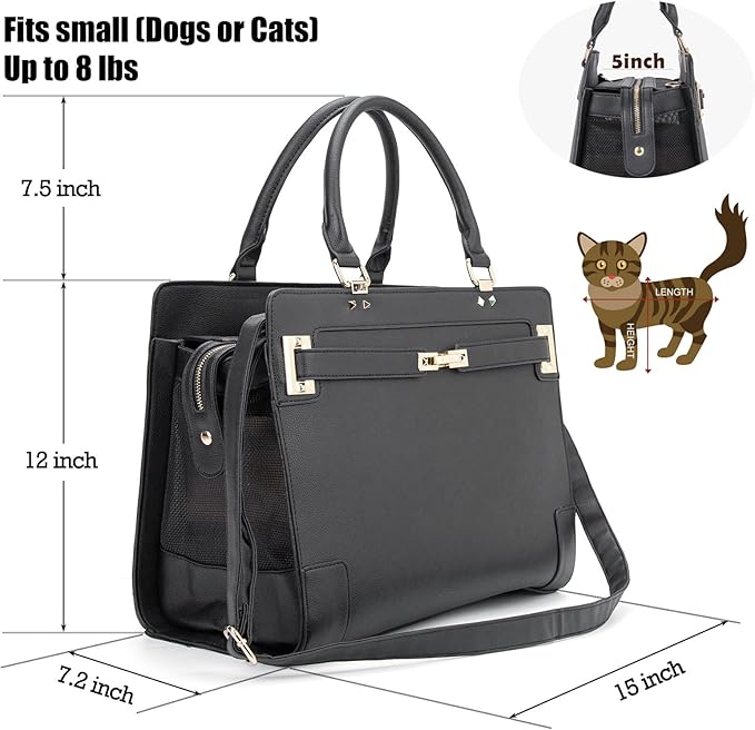 Fashion Pet Carrier Dog Cat Carrier Purse Soft-Sided Leather Handbag Pet Tote Bag for Small Dogs Puppy and Cats TSA Airline Approved-PawvioPets