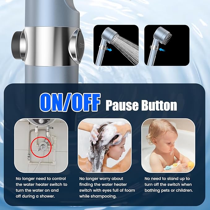 Filtered Shower Head with Handheld, High Pressure 3 Spray Mode Showerhead with 18 Stage Water Softener Filters for Hard Water - Handheld Shower Head-Remove Chlorine-BLUE-PawvioPets