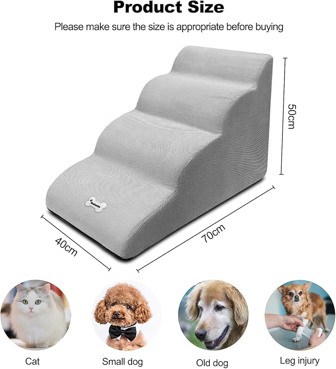 Dog Stairs, Removable and Washable Pet Stairs, 4-Steps Non-Slip Pet Ramp, Dogs Steps for High Bed Sofa, High Resilience Sponge Dog Stairs(White)-PawvioPets