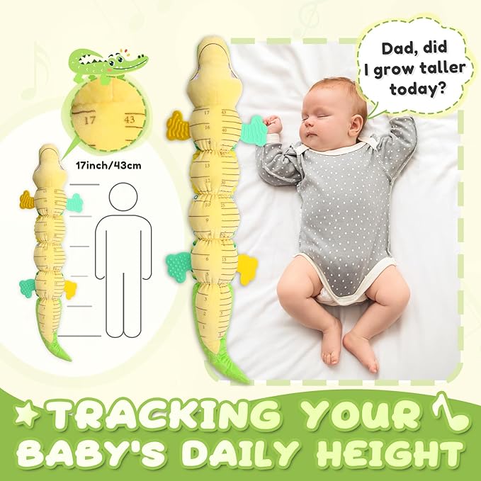 Baby Toys 0 to 12 Months, Musical Stuffed Animals Activity Soft Toy with Multi-Sensory Crinkle, Rattle and Textures, Infant Tummy Time Toys for Newborn Boys Girls, Crocodile, Green-PawvioPets