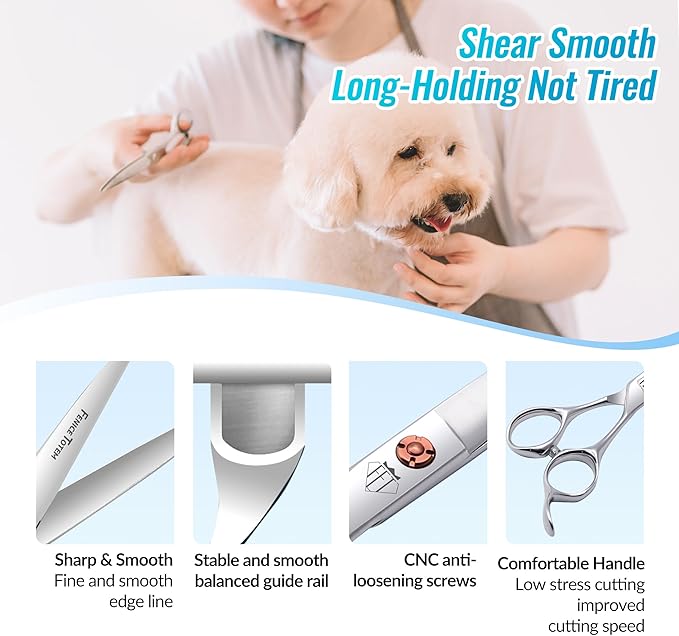 Dog Grooming Scissors: 7 inch Pet Straight Shears Made Of Japanese 440C Advanced Stainless Steel Professional Grooming Scissors for Dogs Cats and Other Pets-PawvioPets