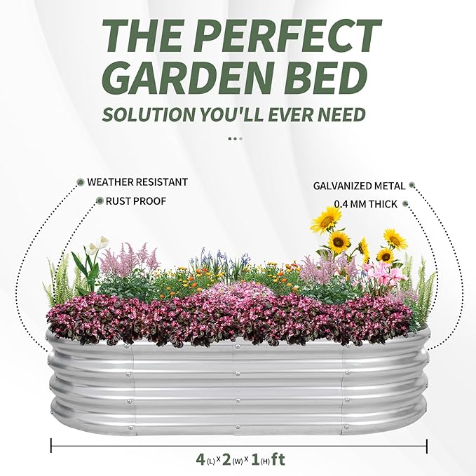 1MORE Galvanized Raised Garden Bed- Planter Garden Boxes Outdoor, Raised Beds for Gardening, 4x2x1ft Metal Garden Bed Kit for Vegetables Flower, Planter Raised Beds with Tools.Silver-2pack-PawvioPets