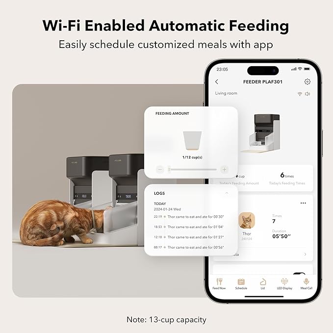 Bundle of PETLIBRO Upgraded RFID Automatic Cat Feeder, 2 Packs 5G Wi-Fi Automatic Pet Feeder, 3L Auto Cat Feeder App Control with Light Collar Tag + PETLIBRO 6 Packs Pet Food Desiccant Bag-PawvioPets