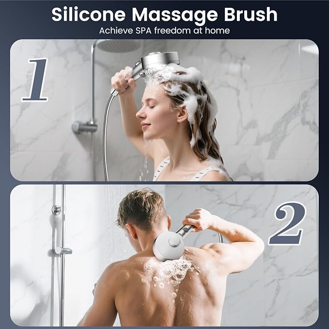 Filtered Shower Head with Handheld, High Pressure 4 Spray Mode Showerhead with Filters, Water Softener Beads for Hard Water with ON/OFF Switch for Pets - Remove Chlorine (Silver, 5 inch Panel)-PawvioPets