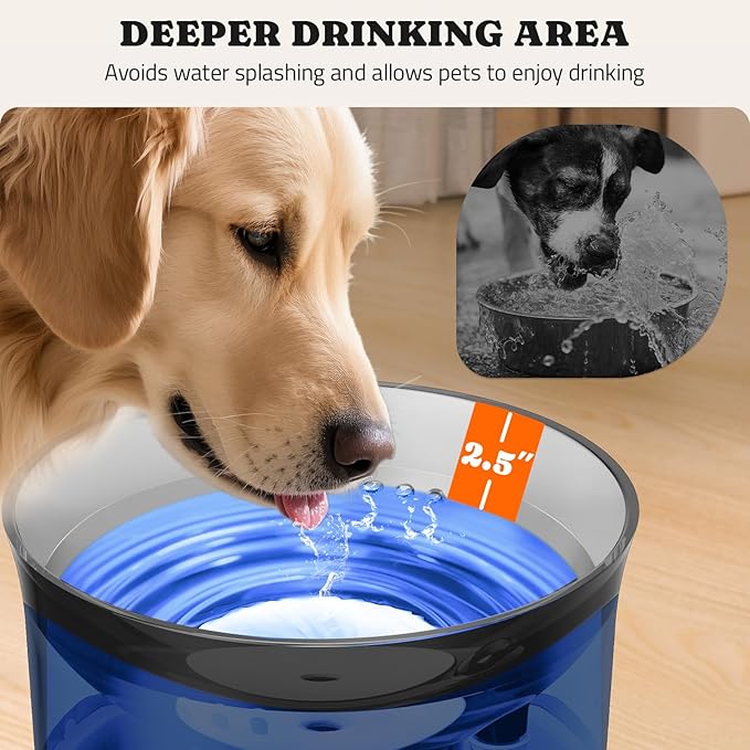 Dog Water Fountain with Vortex Filtration Design, 3.5L/123oz Elevated Dog Water Bowl for Large Medium Dogs & Cats, Automatic No Spill Water Dispenser with Deep Drinking Area and Ultra-Quiet Pump-PawvioPets