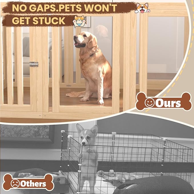 10 Panels Dog Playpen with Door, 23.6" H Pet Playpen Indoor, Clear Acrylic Puppy Playpens, Wooden Puppy Fence with Gate, Transparent Dog Pens, Pet Pen Indoor for Dogs, Cats, Rabbit (Wood)-PawvioPets