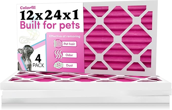 Colorfil 12x24x1 Air Filter (4-Pack) | Made in the USA | Color Changing | Remove Cat and Dog Odor | MERV 8 for Pet Hair Dander and Dust | 11.5"x23.5"x0.75" Exact Size-PawvioPets
