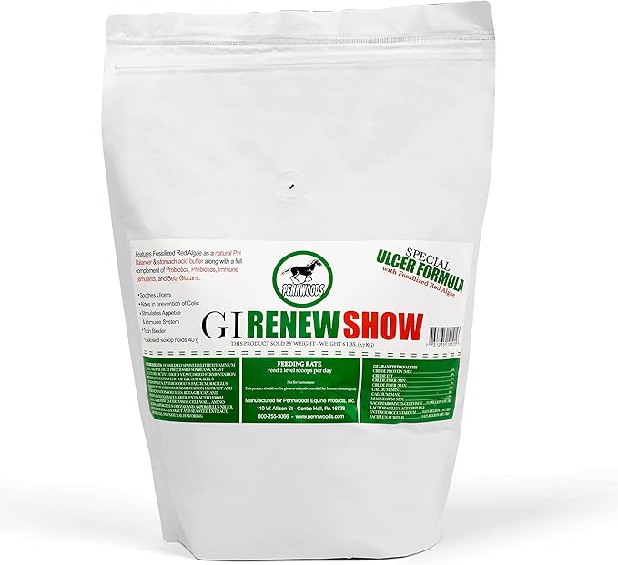 GI Renew Show, Probiotics for Equine, Immune and Appetite Stimulation, Prebiotics, Digestive Enzymes | Horse Supplement Providing Ulcer Relief and Treatment, Organic Toxin Binder, 6 LB Bag-PawvioPets