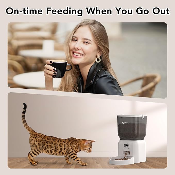 Automatic Dog & Cat Feeder, with Freshness Preservation, 4L Timed Cat Feeder with LCD Screen.Up to 6 Meals Per Day and 1-15 Portion for Cats & Dog (White)-PawvioPets
