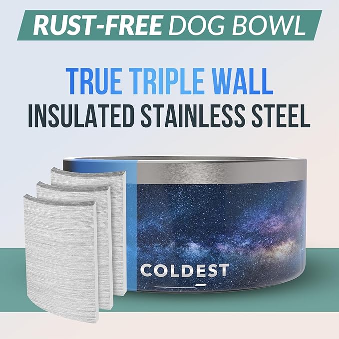 Coldest Dog Bowl - Anti Rust Metal, Non Slip, 3 Layers Insulated Stainless Steel Dog Bowls - Spill Proof & Heavy Duty - Water Bowl for Dogs, Cats & Pets, Dish Washer Safe (200 oz, Into The Beyond)-PawvioPets